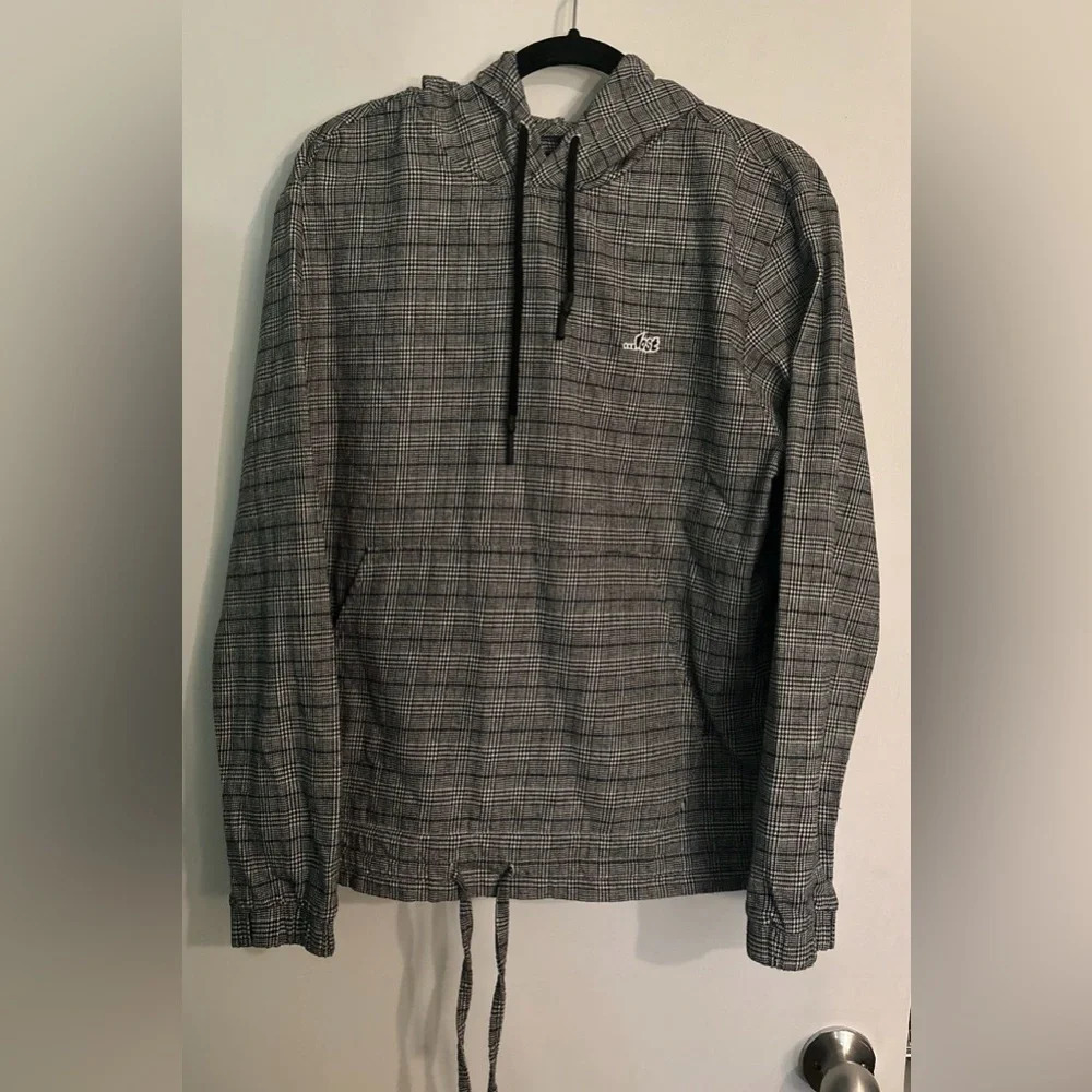 Lost Enterprises Mens Long Elastic Sleeves Plaid Pullover Pocket Hoodie Sz Sm